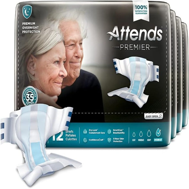 Attends Premier Incontinence Briefs, Overnight Absorbency - Unisex