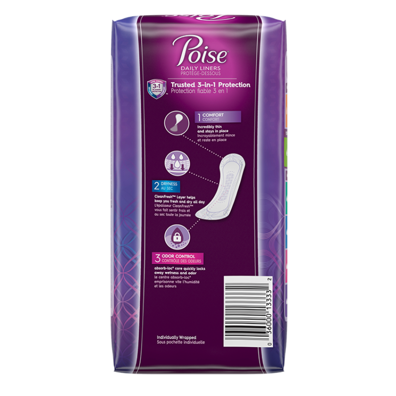 Poise Daily Liners, Very Light, Long 44 Ea, Incontinence