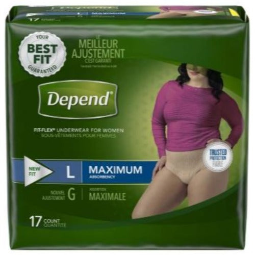 Depend FIT-FLEX Incontinence Underwear for Women, Disposable, Maximum  Absorbency, Medium, Blush, Tan (44 Count)