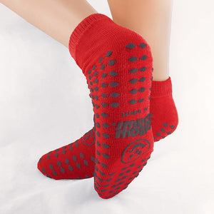 Hospital Socks Non Slip Double Tread Gripper Socks, Red Pack Of 3